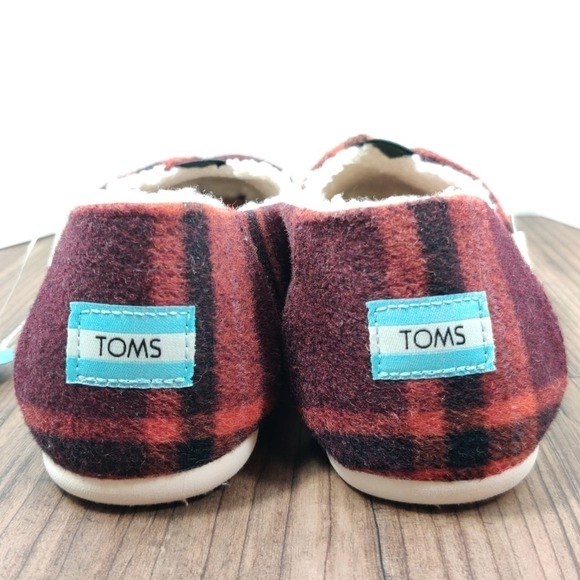 TOMS Alpargata Flat Wool Red Plaid Women's 9.5 Faux Fur Slip On Shoes‎ Boho Cute - Picture 5 of 16